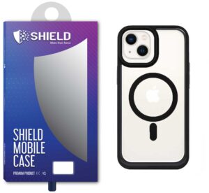 SHIELD Crystal Clear Case magsafe “Hard Back With Dark Silicon Frame & Open Cam” For iPhone 14