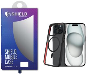 SHIELD Crystal Clear Case magsafe “Hard Back With Dark Silicon Frame & Open Cam” For iPhone 15