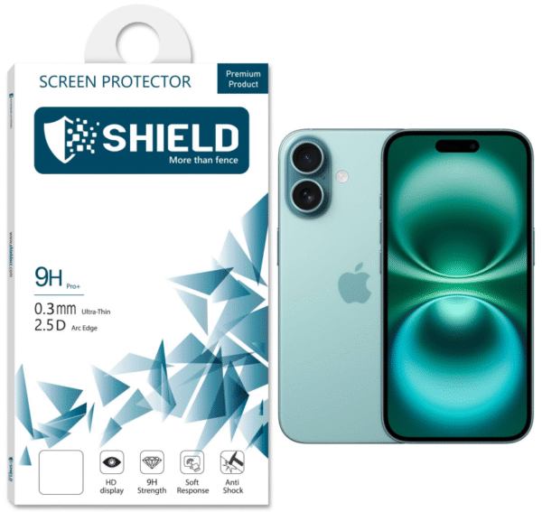 SHIELD Screen Protector 9D Glass "Full Coverage" With Black Frame For Iphone 16 plus