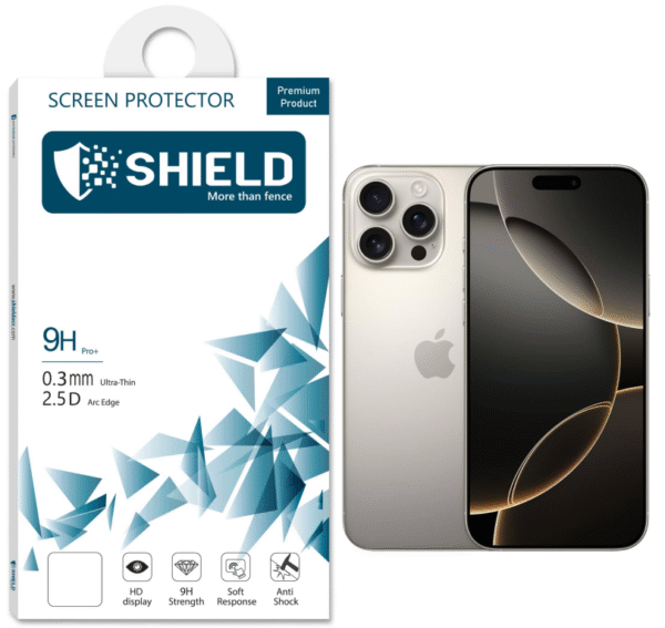 SHIELD Screen Protector 9D Glass "Full Coverage" With Black Frame For Iphone 16 Pro